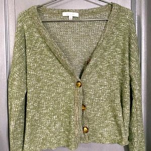 Green soft cropped waffle button up shirt